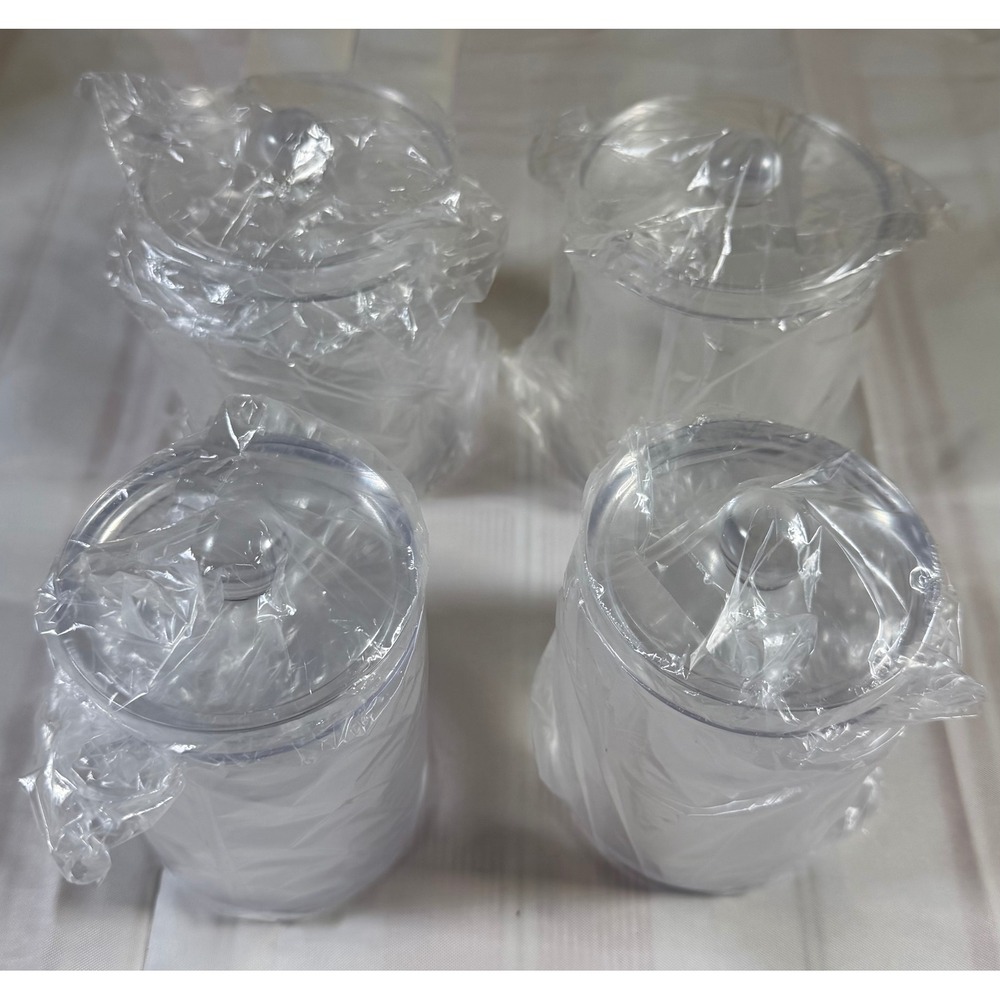 Set of 4 Clear Acrylic Apothecary Jars with Lids Vanity Storage Canisters